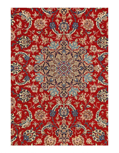 Canvello Fine Hand Knotted Silkroad Silk & Wool Isfahan Rug - 5'2'' X 7'7'' - Canvello