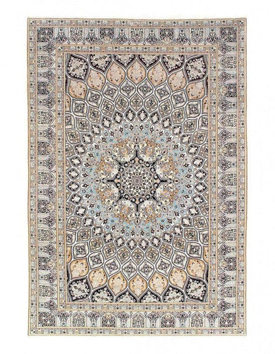 Canvello Fine Hand Knotted Silkroad Silk & Wool Nain Rug - Nain 6'8'' X 10' - Canvello