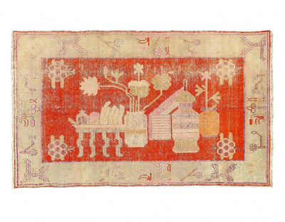 Canvello Fine Hand knotted Vintage Khotan rug 4'4'' X 7'1'' - Canvello