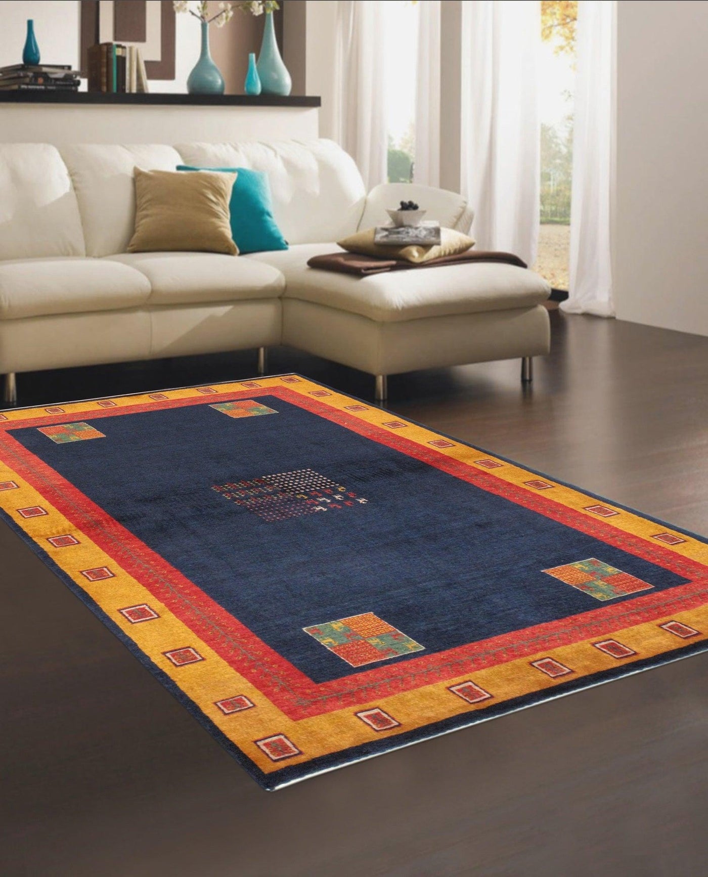 Canvello Gabbeh Blue Area Rugs For Living Room - 4' X 5'11" - Canvello