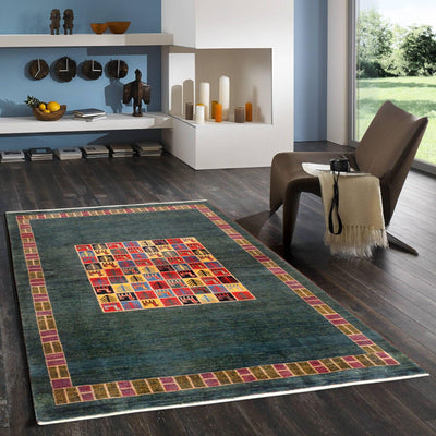Canvello Gabbeh Hand-Knotted Modern Green Rugs - 3'3" X 5'1"