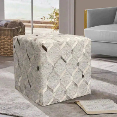 Canvello Galaxy Cowhide & Sari Silk Pouf Ottoman - Canvello