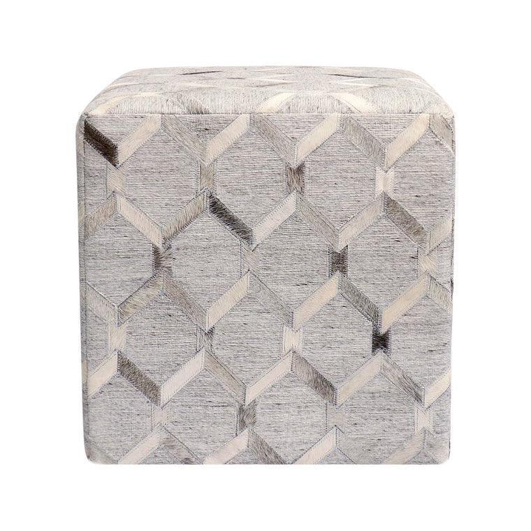 Canvello Galaxy Cowhide & Sari Silk Pouf Ottoman - Canvello