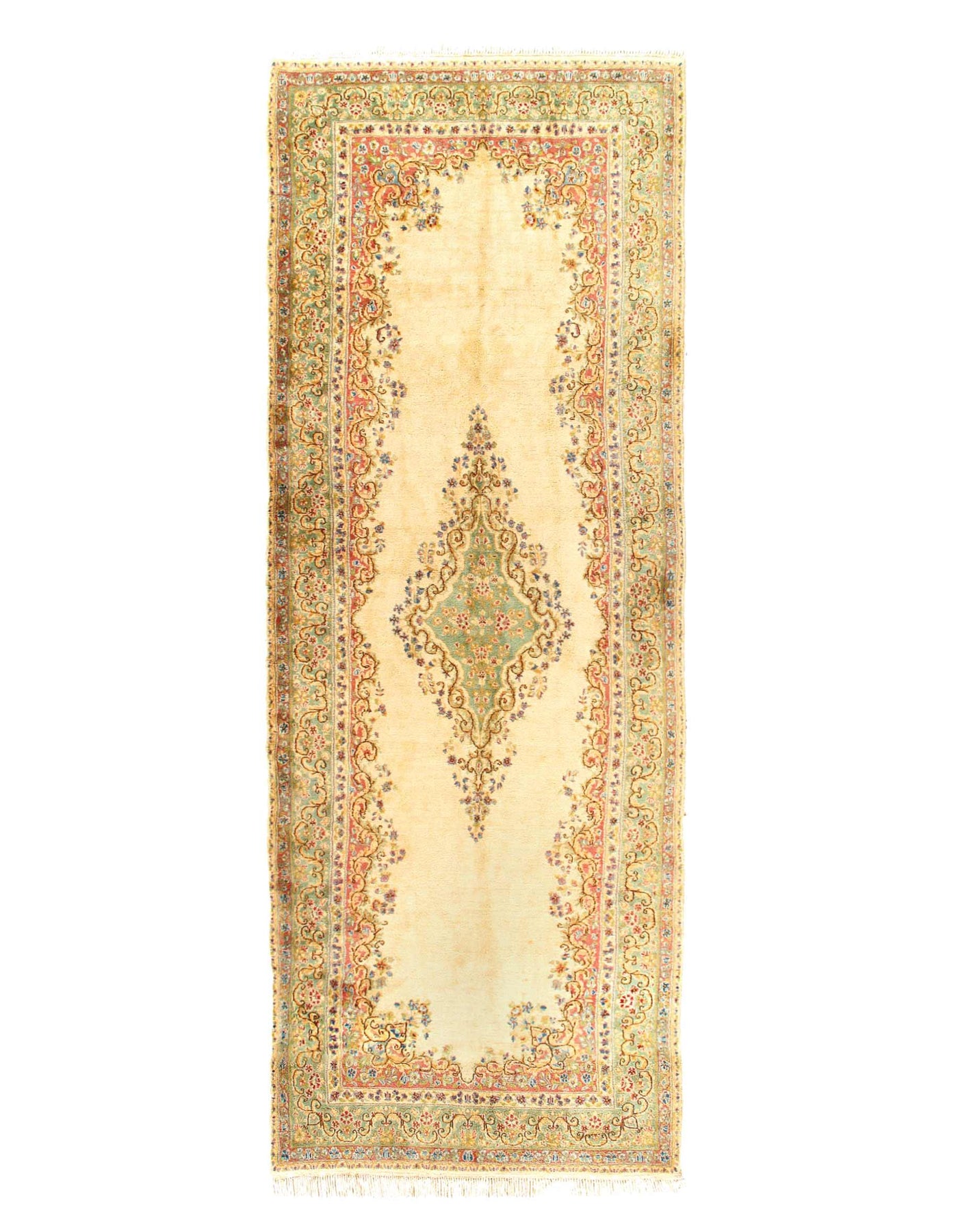 Canvello Gallery Size Kerman Gold And Ivory Rug - 5' X 15'