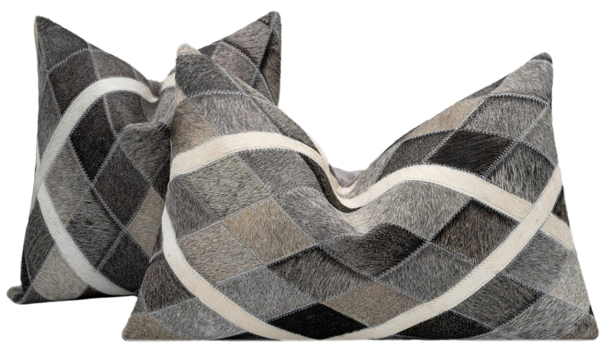 Canvello Genuine Cowhide Leather Decorative Throw Pillows - Handmade Patchwork Boho Accent Pillows For Sofa, Couch, Bed, Chair - Western Southwestern Farmhouse Pillow Covers With Feather Down Insert Included