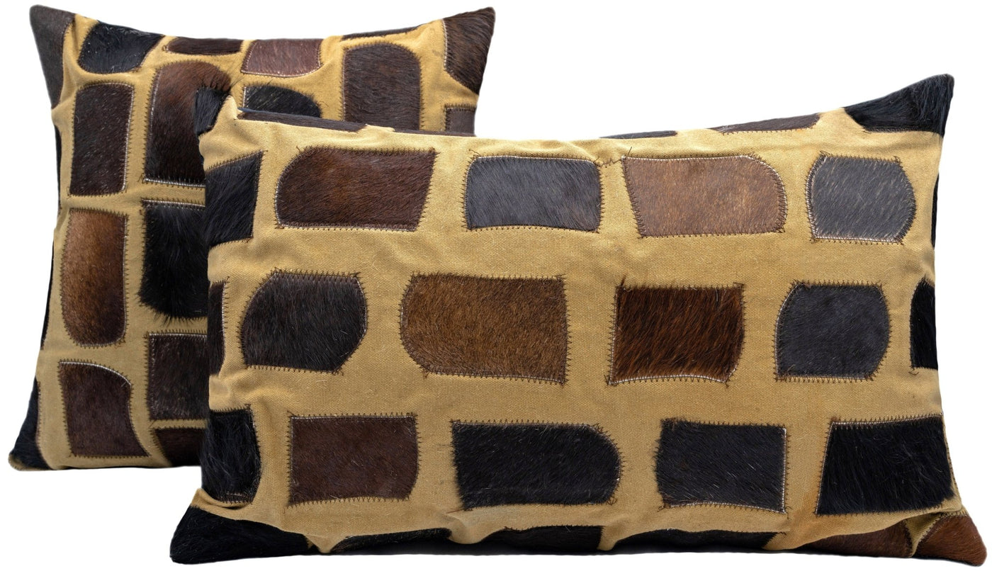 Canvello Genuine Cowhide Leather Decorative Throw Pillows - Handmade Patchwork Boho Accent Pillows For Sofa, Couch, Bed, Chair - Western Southwestern Farmhouse Pillow Covers With Feather Down Insert Included - Canvello