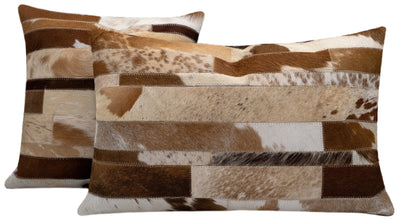 Canvello Genuine Cowhide Leather Decorative Throw Pillows - Handmade Patchwork Boho Accent Pillows For Sofa, Couch, Bed, Chair - Western Southwestern Farmhouse Pillow Covers With Feather Down Insert Included) - Canvello