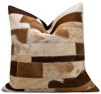 Canvello Genuine Cowhide Leather Decorative Throw Pillows - Handmade Patchwork Boho Accent Pillows For Sofa, Couch, Bed, Chair - Western Southwestern Farmhouse Pillow Covers With Feather Down Insert Included) - Canvello