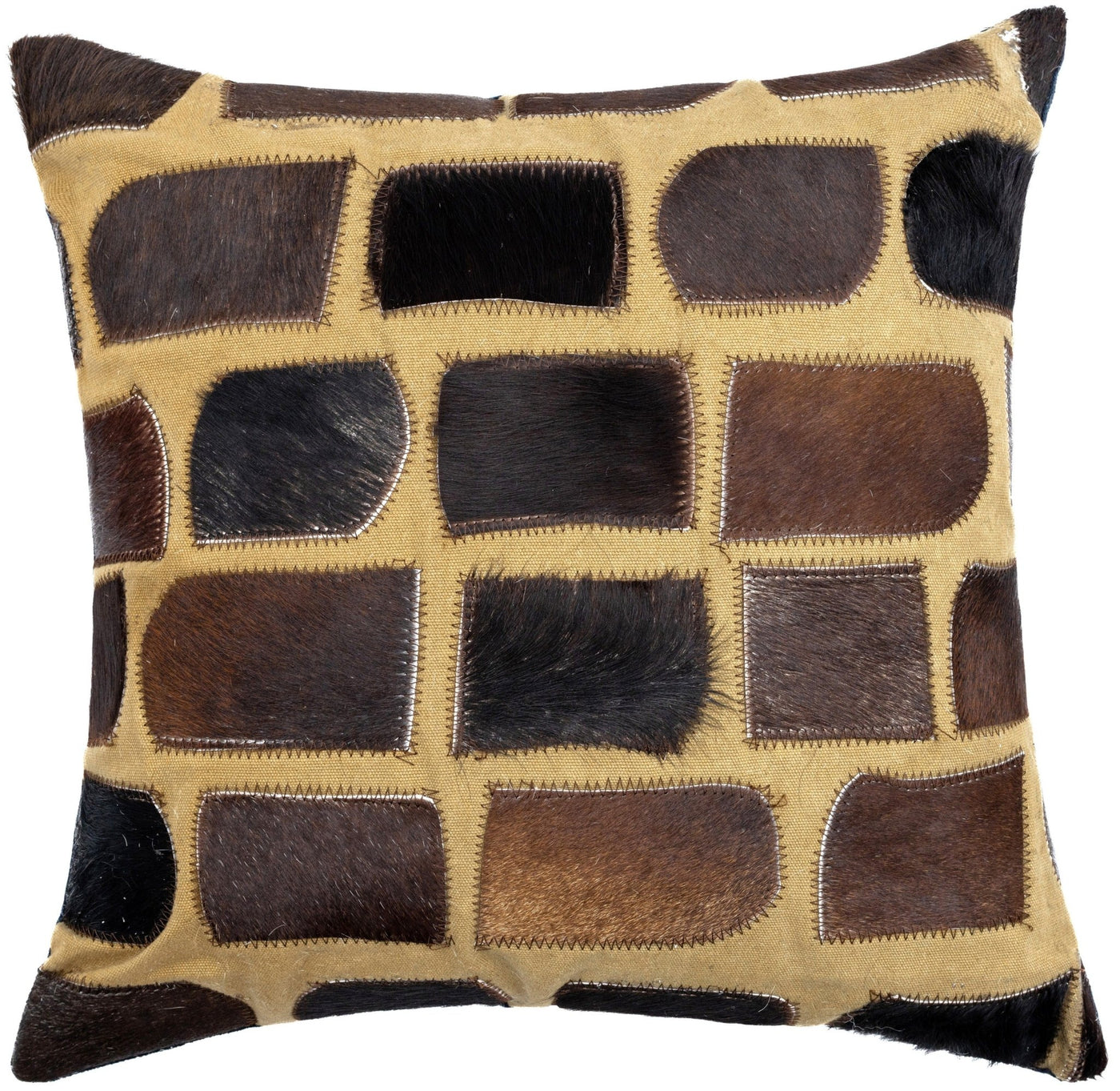 Canvello Genuine Cowhide Leather Decorative Throw Pillows - Handmade Patchwork Boho Accent Pillows For Sofa, Couch, Bed, Chair - Western Southwestern Farmhouse Pillow Covers With Feather Down Insert Included - Canvello