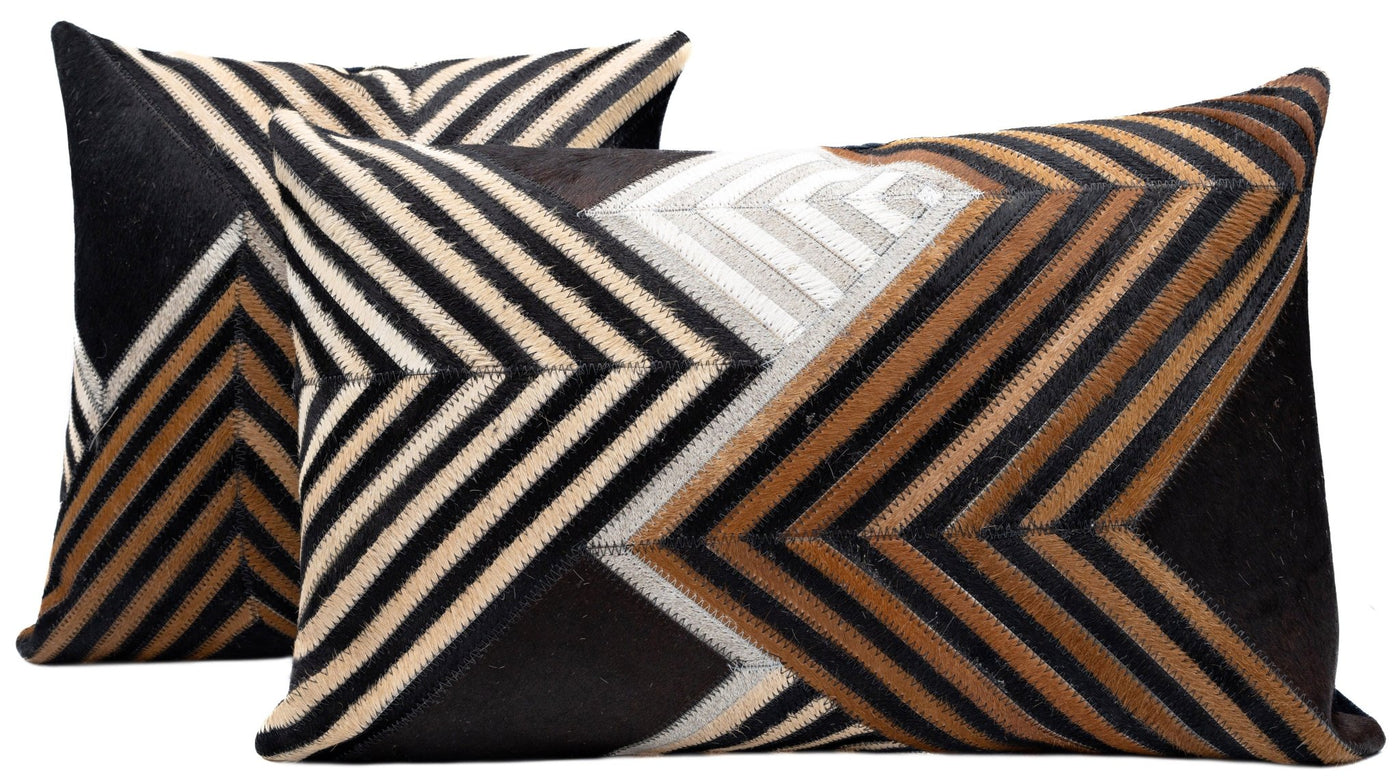 Canvello Genuine Cowhide Leather Decorative Throw Pillows - Handmade Patchwork Boho Accent Pillows For Sofa, Couch, Bed, Chair - Western Southwestern Farmhouse Pillow Covers With Feather Down Insert Included) - Canvello