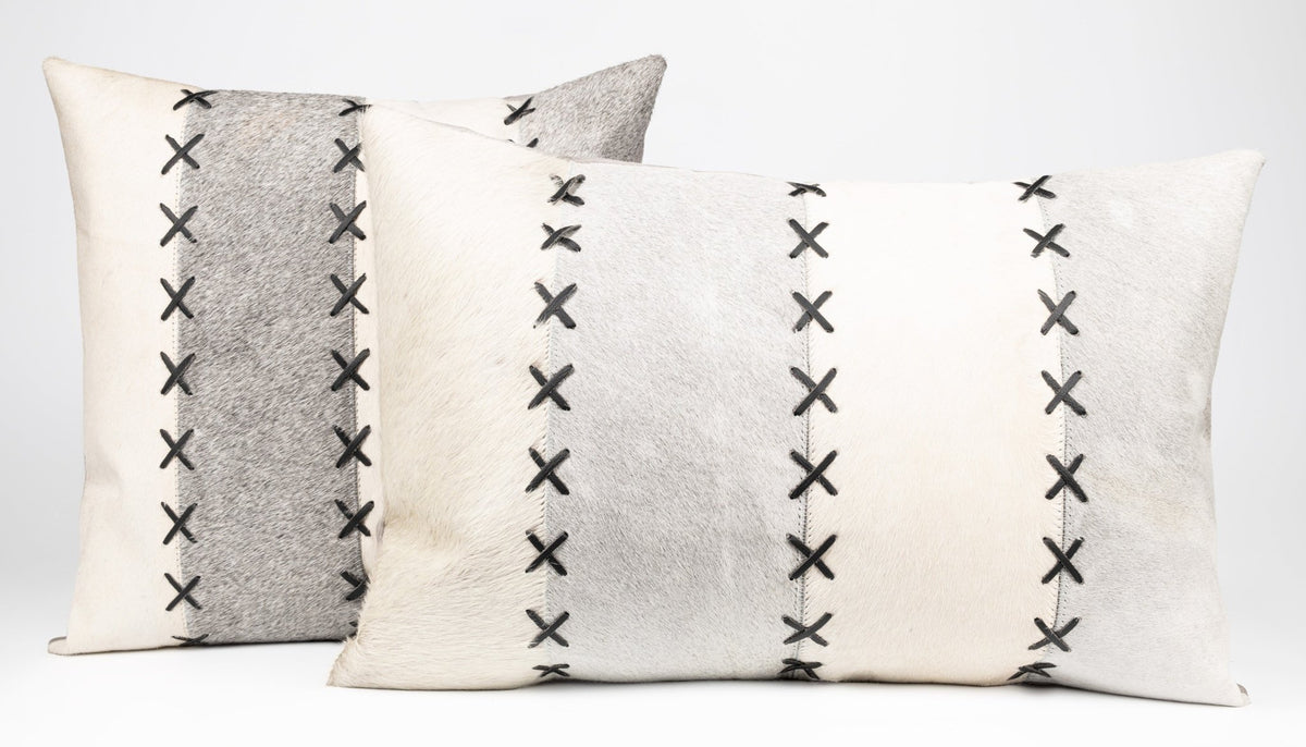 Canvello Genuine Cowhide Leather Decorative Throw Pillows - Handmade Patchwork Boho Accent Pillows For Sofa, Couch, Bed, Chair - Western Southwestern Farmhouse Pillow Covers With Feather Down Insert Included