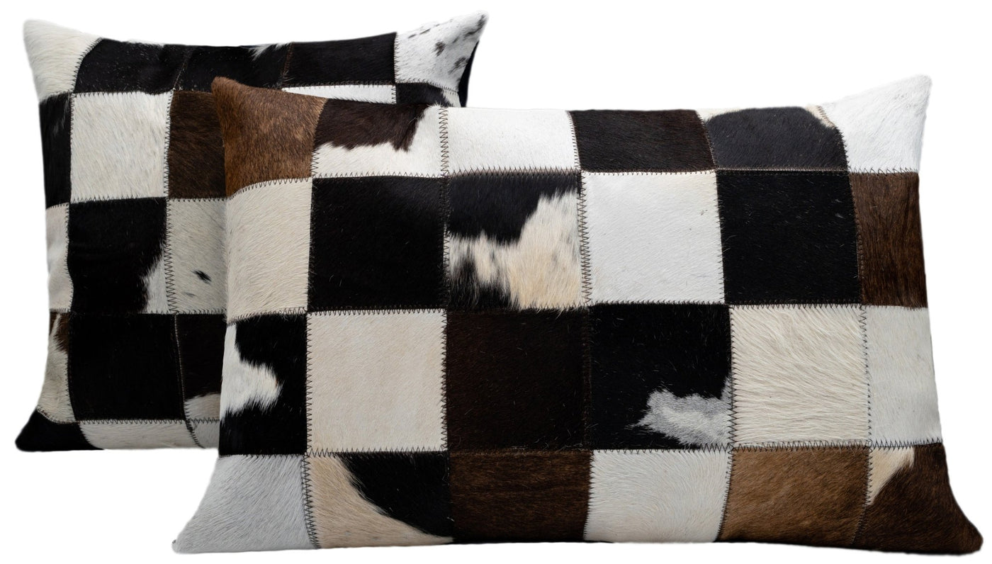 Canvello Genuine Cowhide Leather Decorative Throw Pillows - Handmade Patchwork Boho Accent Pillows For Sofa, Couch, Bed, Chair - Western Southwestern Farmhouse Pillow Covers With Feather Down Insert Included - Canvello