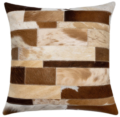 Canvello Genuine Cowhide Leather Decorative Throw Pillows - Handmade Patchwork Boho Accent Pillows For Sofa, Couch, Bed, Chair - Western Southwestern Farmhouse Pillow Covers With Feather Down Insert Included) - Canvello