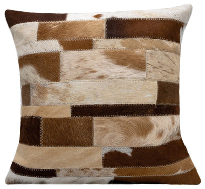 Canvello Genuine Cowhide Leather Decorative Throw Pillows - Handmade Patchwork Boho Accent Pillows For Sofa, Couch, Bed, Chair - Western Southwestern Farmhouse Pillow Covers With Feather Down Insert Included) - Canvello