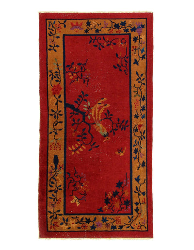 Genuine Handmade Rug Red Vintage Chinese Floral Art Deco Area Rug for Living Room Home Decor Antique Rug - 2'11'' X 5'11''