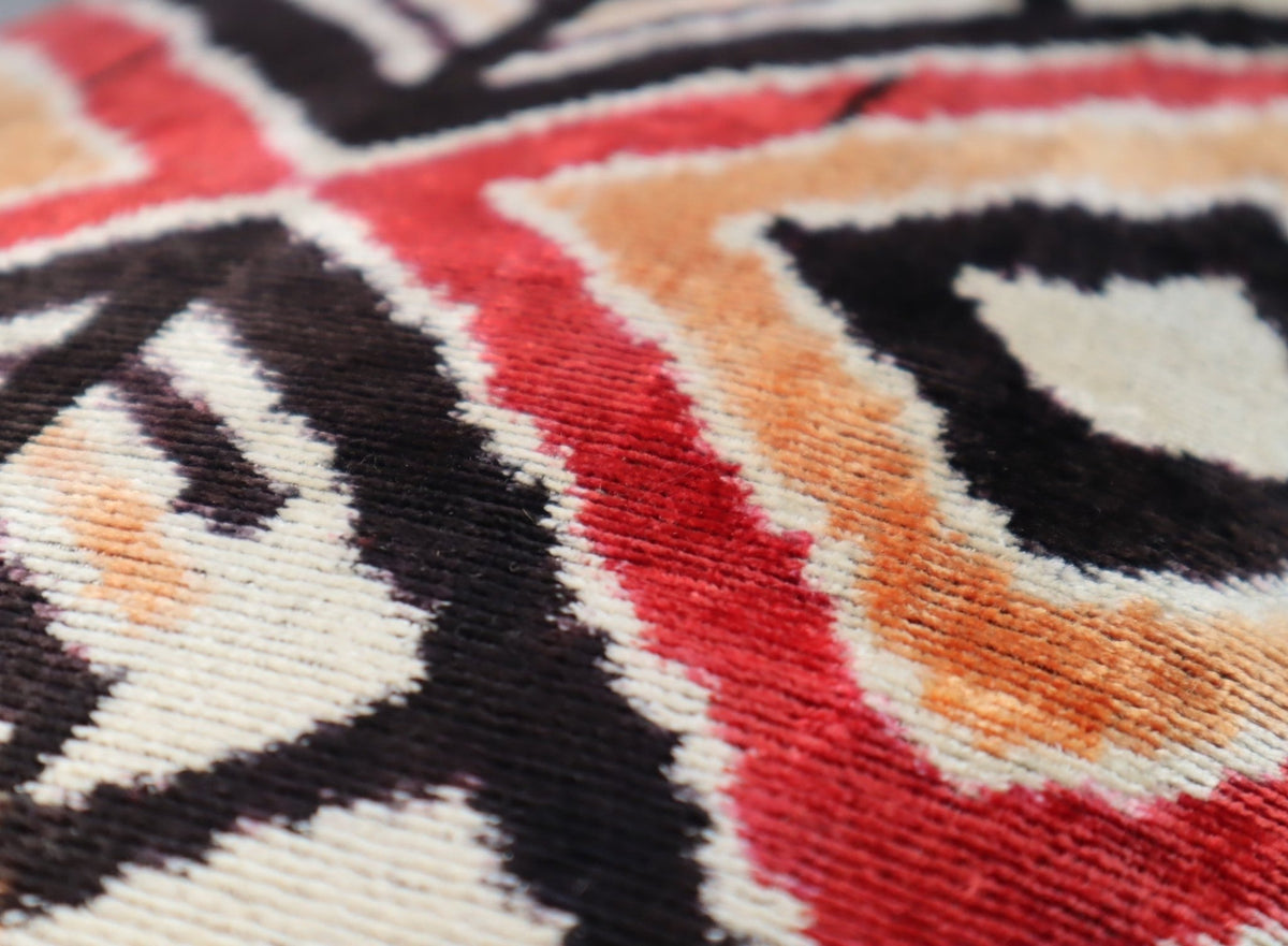 Canvello Geometric Orange Ivory Handmade 16x24 Silk Velvet Pillow, Organic Veg Dyed, Down/Feather Filled - Canvello