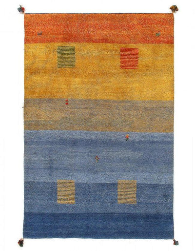 Canvello Gold and Blue Gabbeh Design Rug - 6' X 9' - Canvello