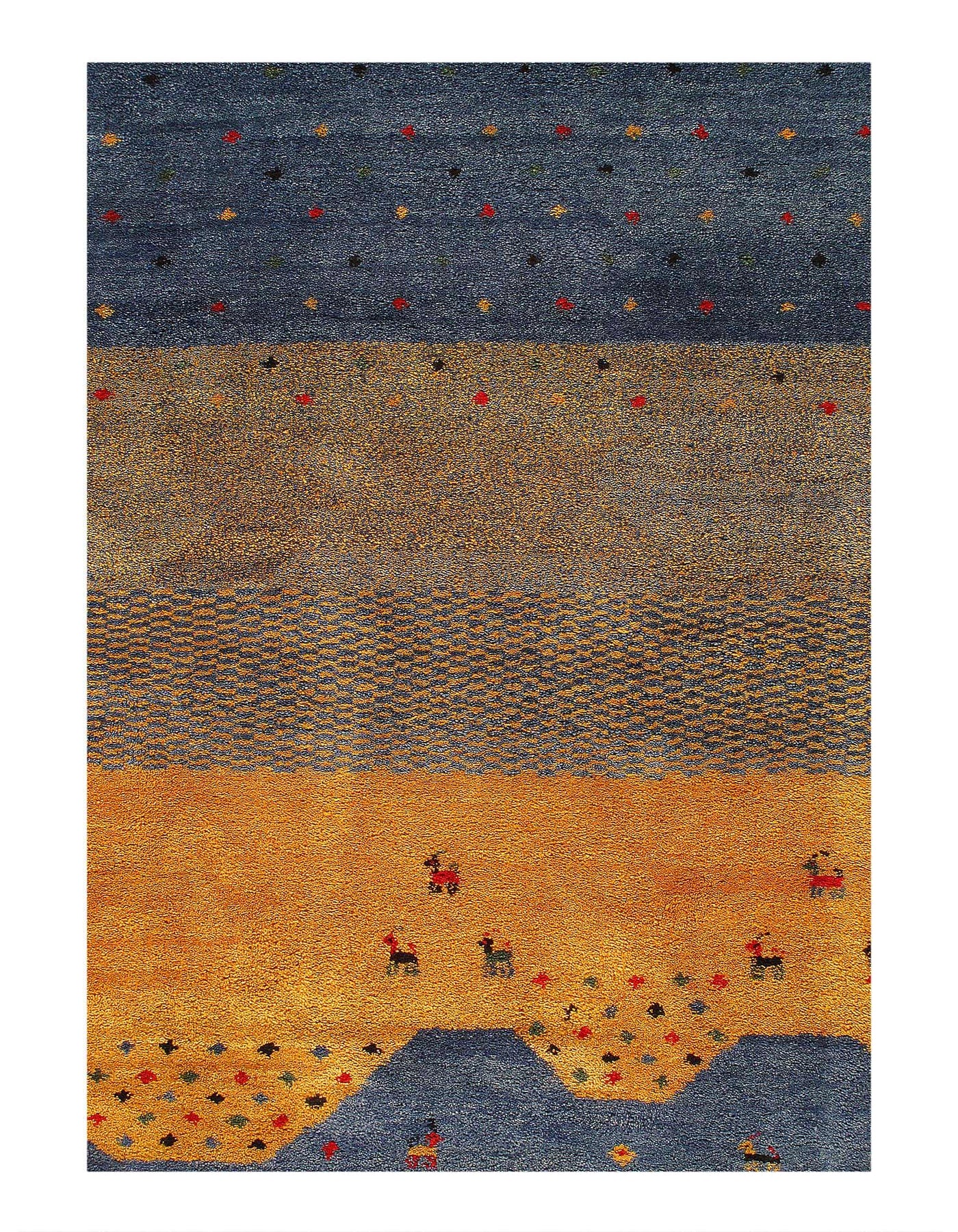 Canvello Gold and Blue Gabbeh Design Rug - 8' X 10' - Canvello