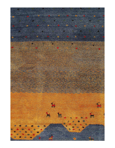 Canvello Gold and Blue Gabbeh Design Rug - 8' X 10' - Canvello