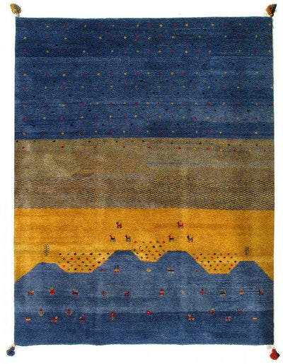 Canvello Gold and Blue Gabbeh Design Rug - 8' X 10' - Canvello