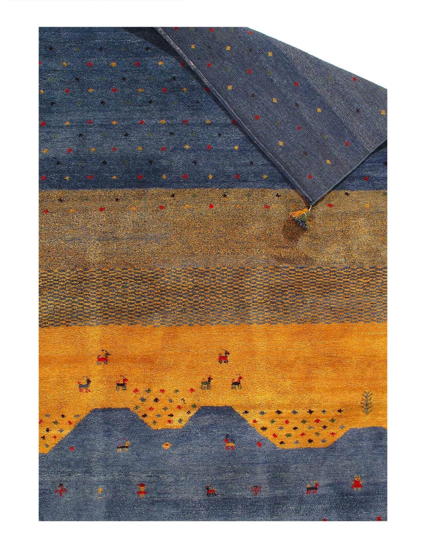 Canvello Gold and Blue Gabbeh Design Rug - 8' X 10' - Canvello