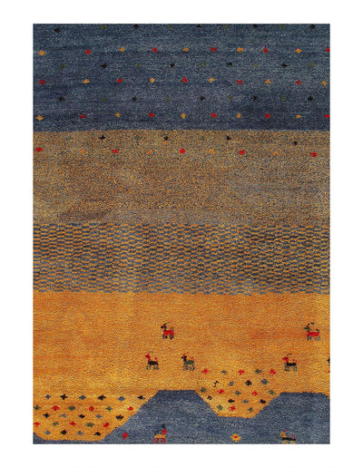 Canvello Gold and Blue Gabbeh Design Rug - 8' X 10'