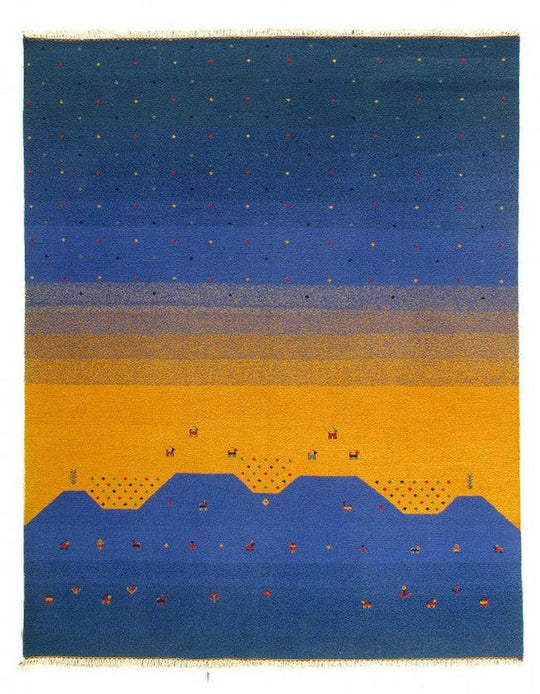 Canvello Gold and Blue Sumac Gabbeh Design Rug - 8' X 10'