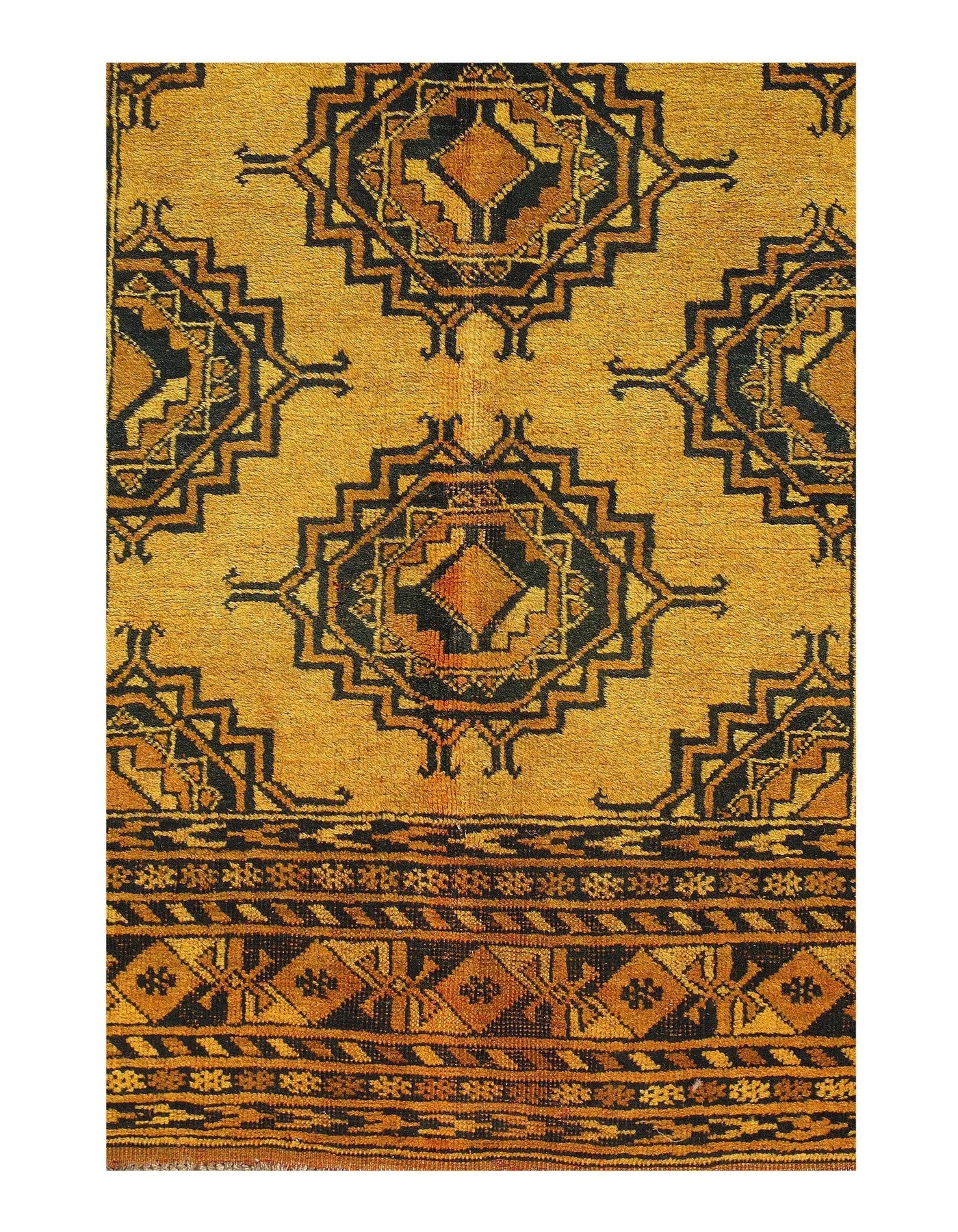 Gold Color Antique Afghani Yamoud Rug - 4'4'' X 6'8''