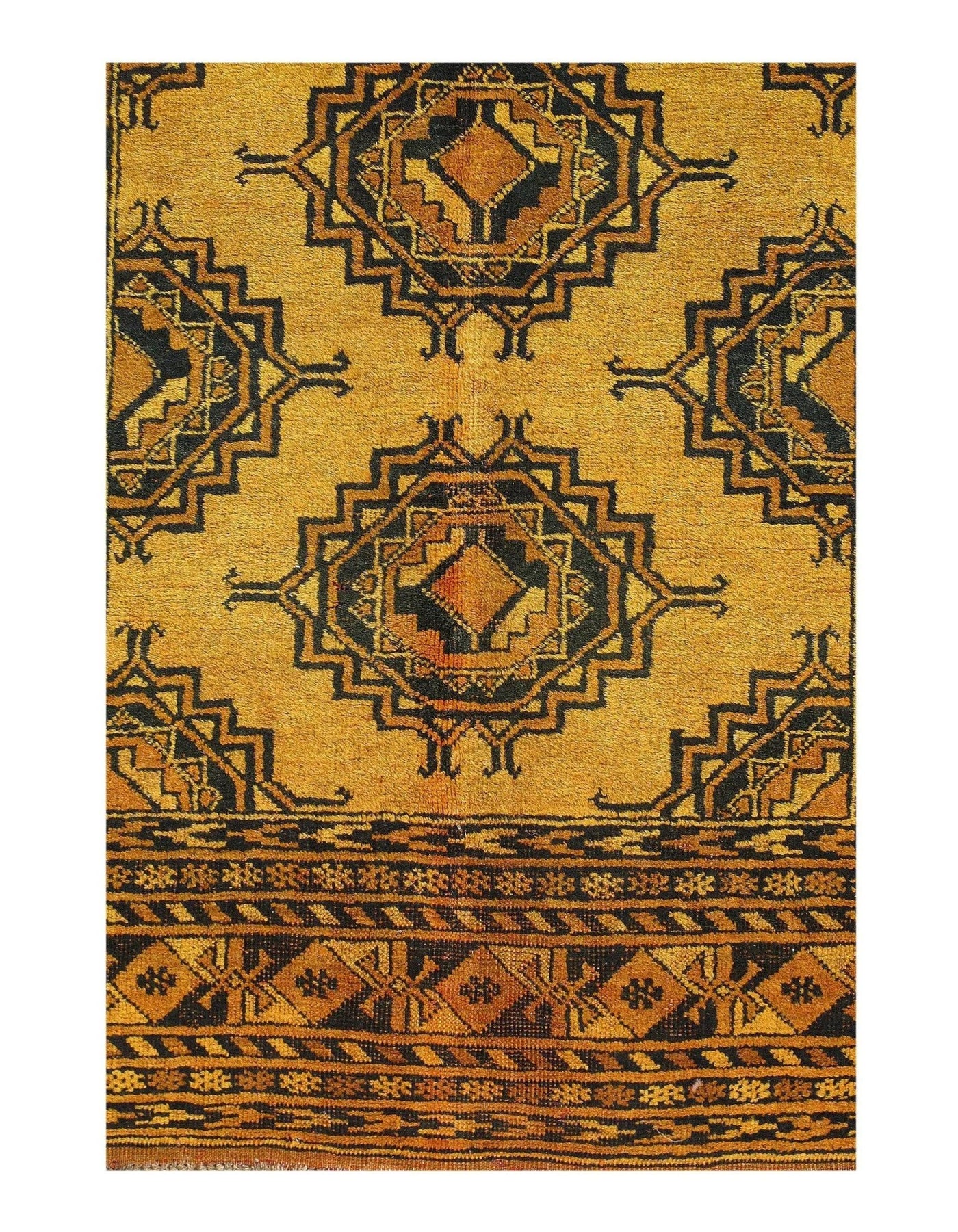 Canvello Gold Color Antique Afghani Yamoud Rug - 4'4'' X 6'8'' - Canvello