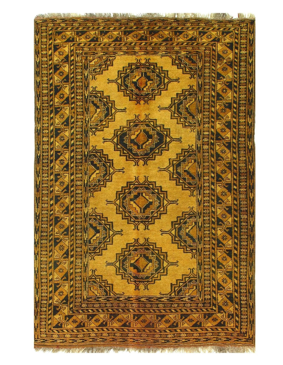 Alfombra Canvello Gold Color Afghani Yamoud Antiguo - 4'4'' X 6'8''