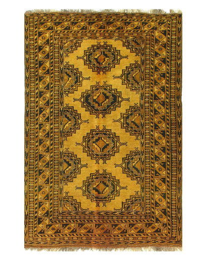 Canvello Gold Color Antique Afghani Yamoud Rug - 4'4'' X 6'8'' - Canvello