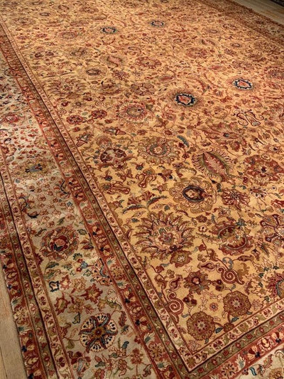 Canvello Gold Color Fine Hand Knotted Agra Rug 12' x 18' - Canvello