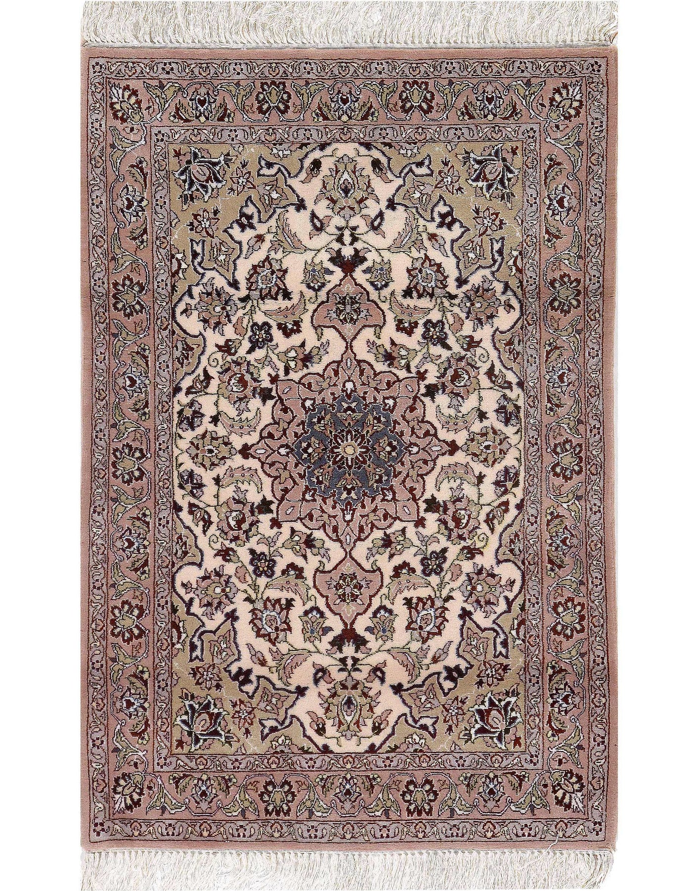 Gold Persian Isfahan Silk & Wool Rug - 2'4" X 3'5"