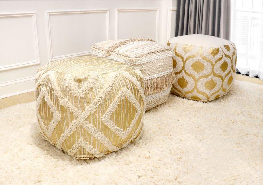 Canvello Grand Canyon Cotton Pouf, Gold Foiled (Gold/Ivory, 17" x 17" x 17") - Canvello