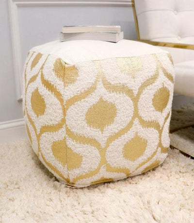 Canvello Grand Canyon Cotton Pouf, Gold Foiled (Gold/Ivory, 17" x 17" x 17") - Canvello