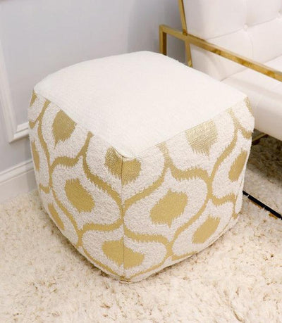 Canvello Grand Canyon Cotton Pouf, Gold Foiled (Gold/Ivory, 17" x 17" x 17")