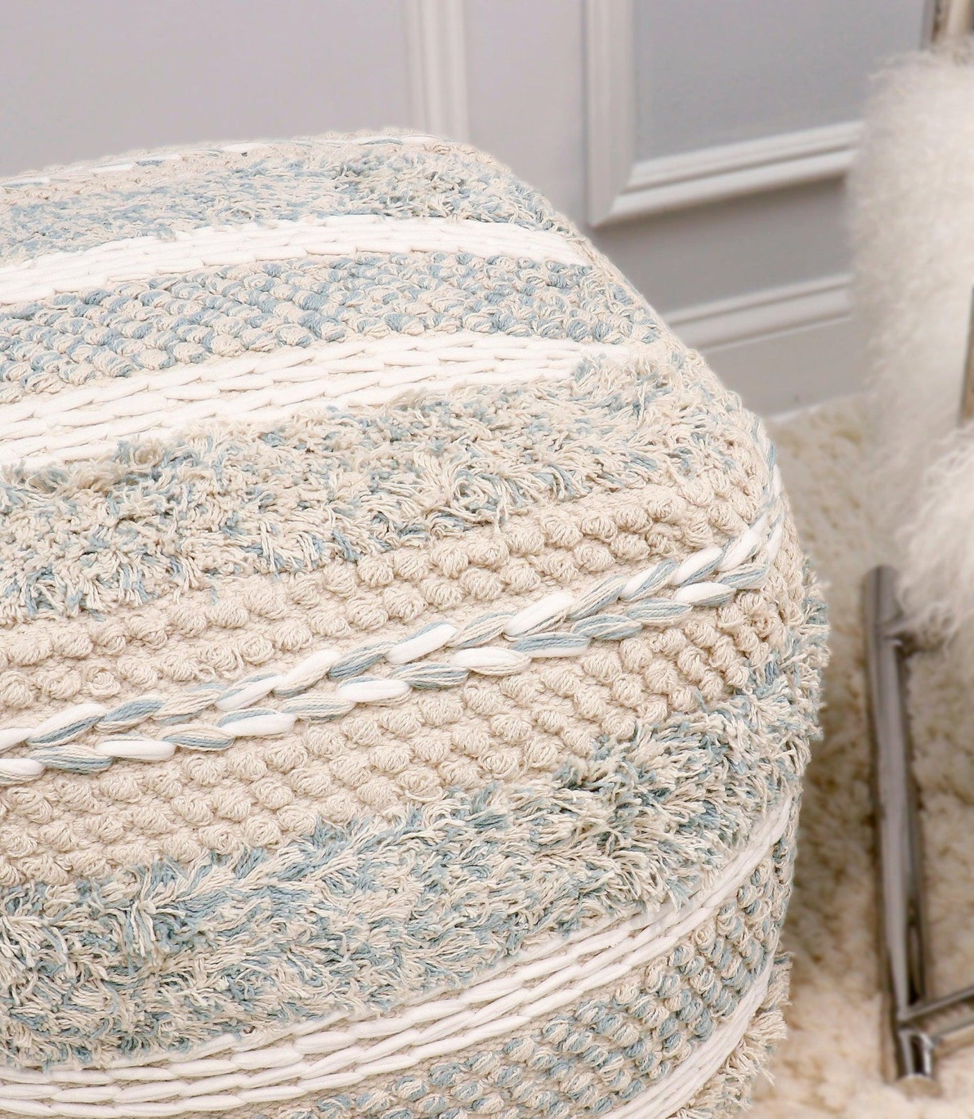 Canvello Grandcanyon 100% Cotton Braided Pouf, Beige - Canvello