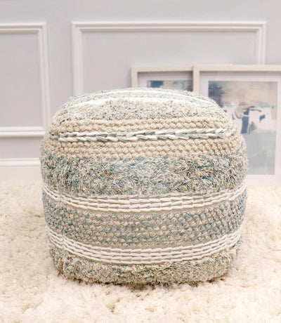 Canvello Grandcanyon 100% Cotton Braided Pouf, Beige - Canvello