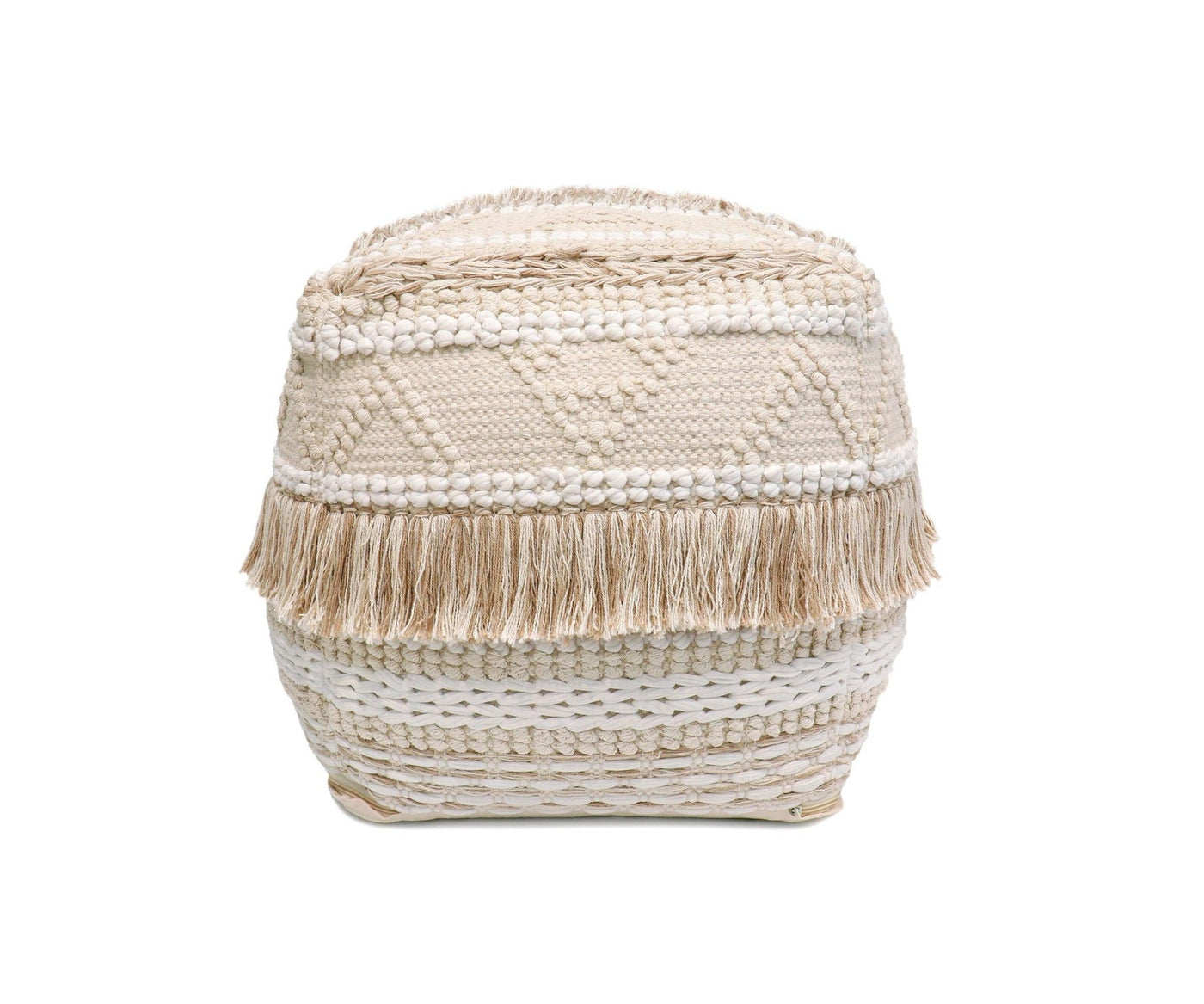 Canvello Grandcanyon 100% Cotton Braided with Tassel Pouf, Beige - Canvello