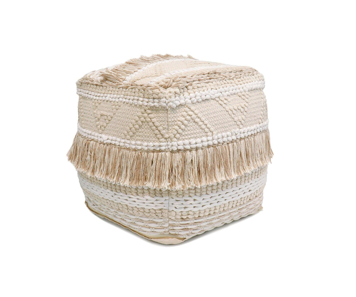 Canvello Grandcanyon 100% Cotton Braided with Tassel Pouf, Beige - Canvello