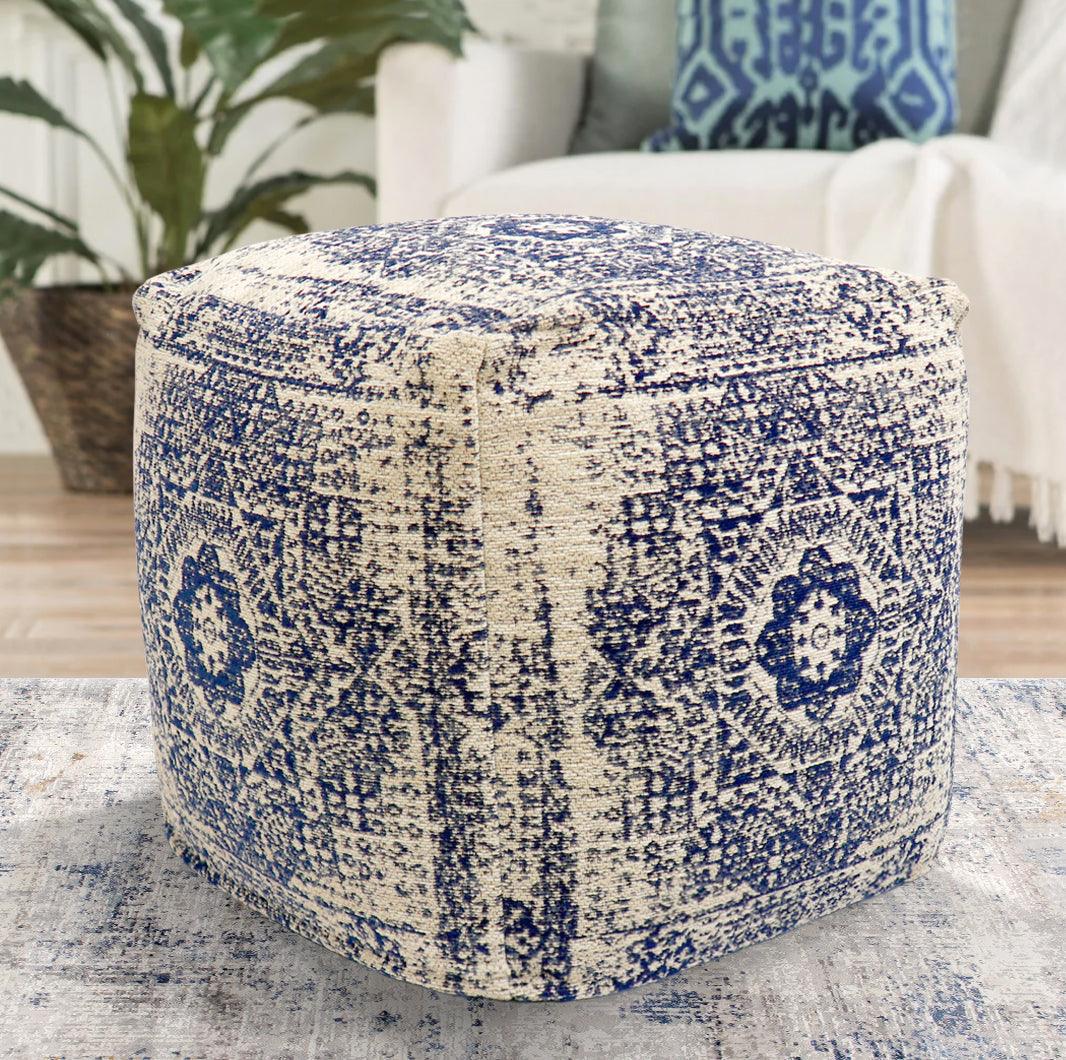 Canvello Grandcanyon 100% Cotton Jacquard Pouf, Navy - Canvello