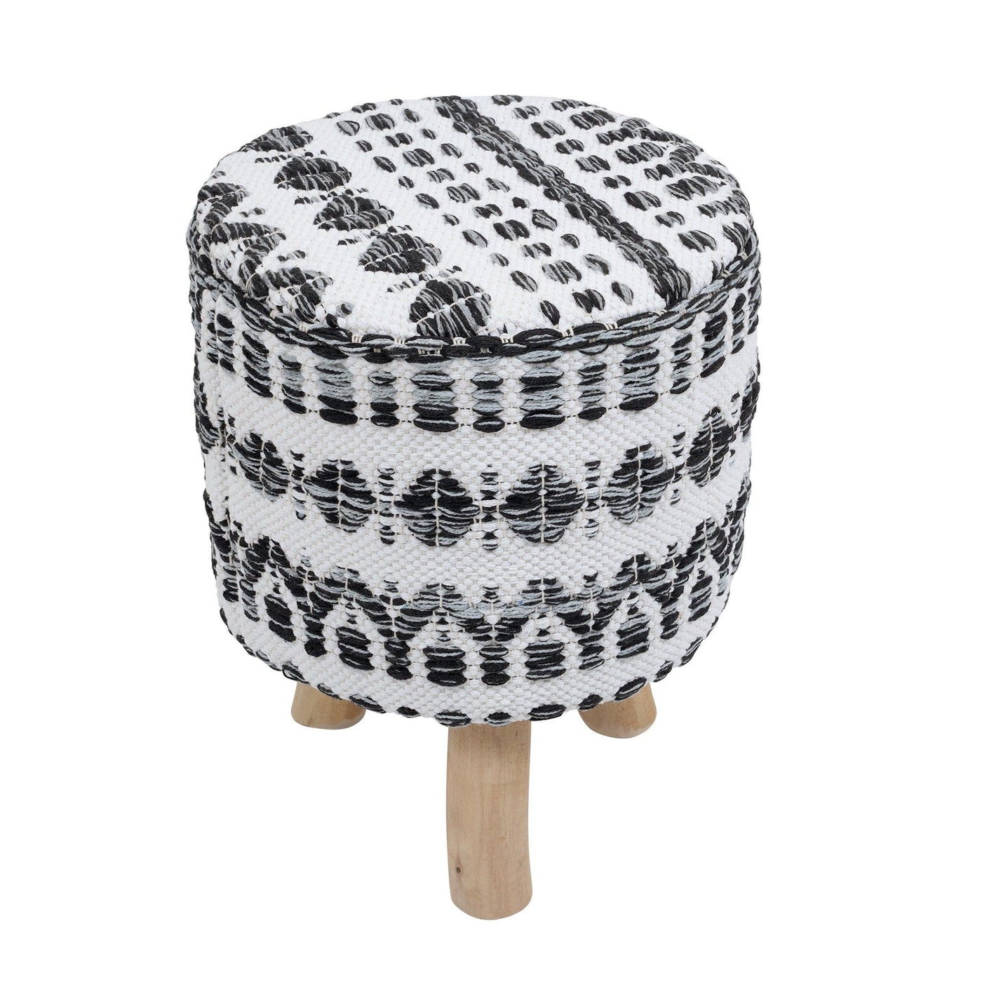 Canvello Grandcanyon Cotton with Wooden Legs Pouf Footstool, White/Black