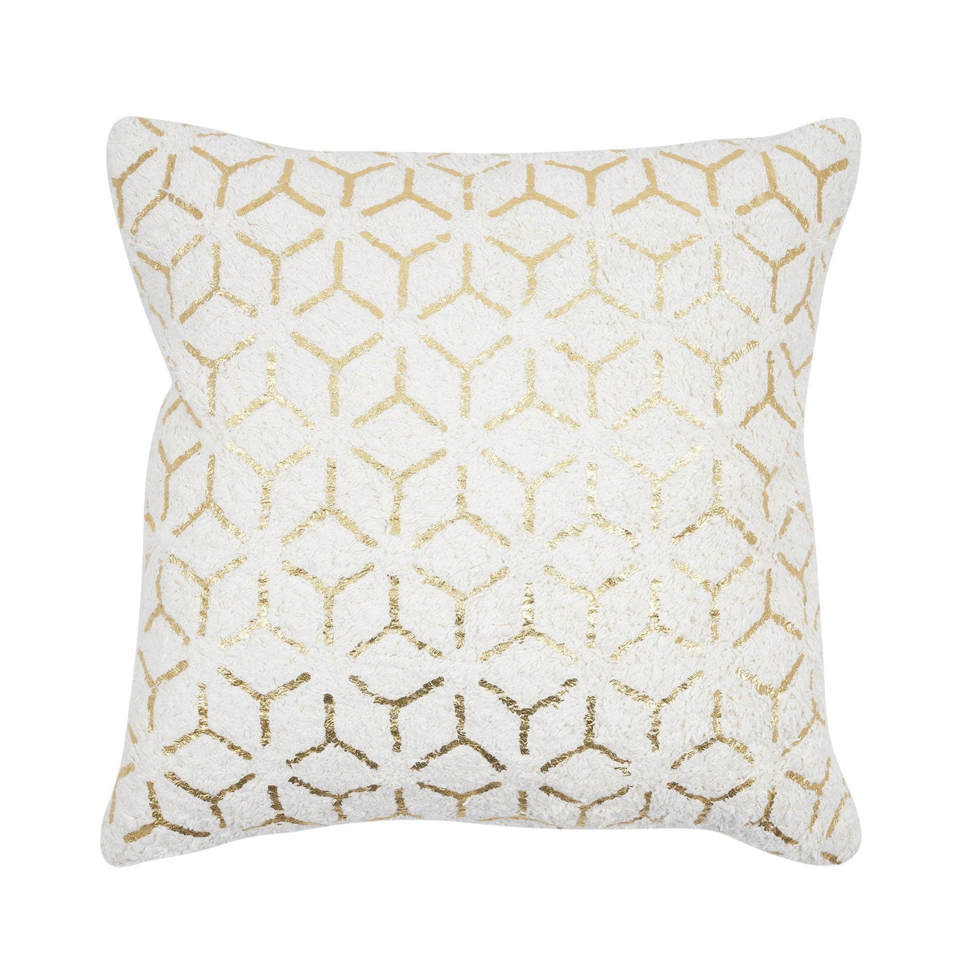 Canvello Grandcanyon Geometric Gold Foil Cotton Pillow, White - Canvello