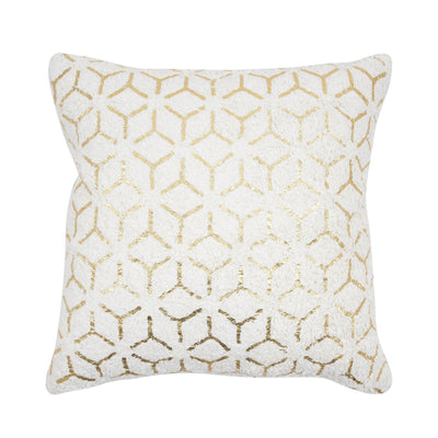 Canvello Grandcanyon Geometric Gold Foil Cotton Pillow, White - Canvello