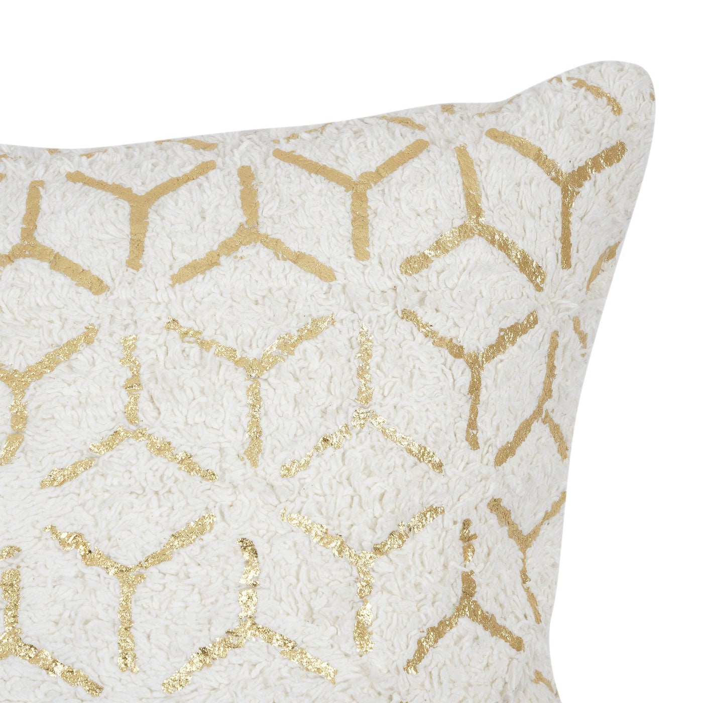 Canvello Grandcanyon Geometric Gold Foil Cotton Pillow, White - Canvello