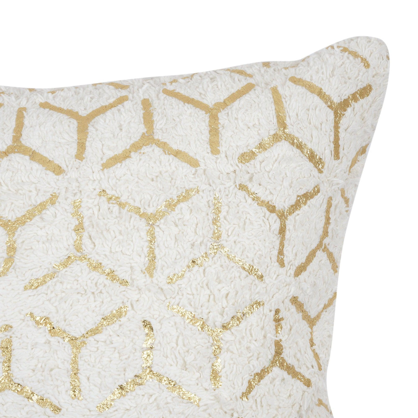Canvello Grandcanyon Geometric Gold Foil Cotton Pillow, White
