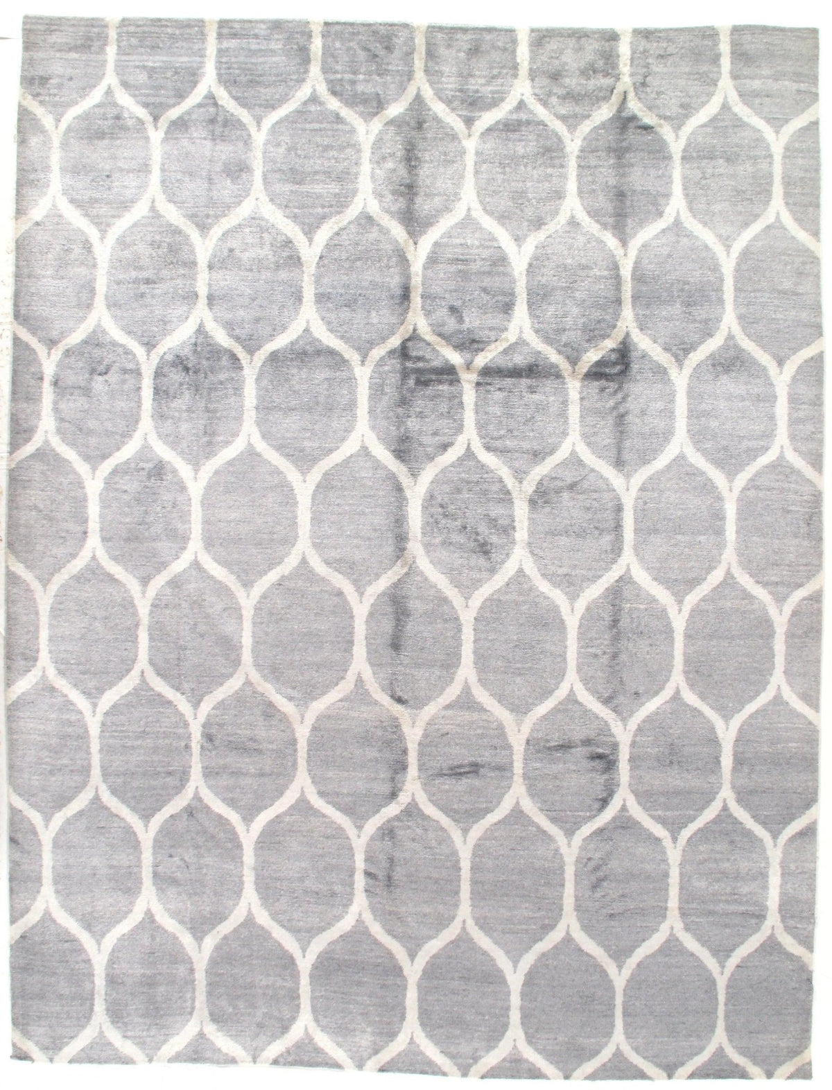Canvello Gray Indian Modern silk & wool Rug - 9' X 12'