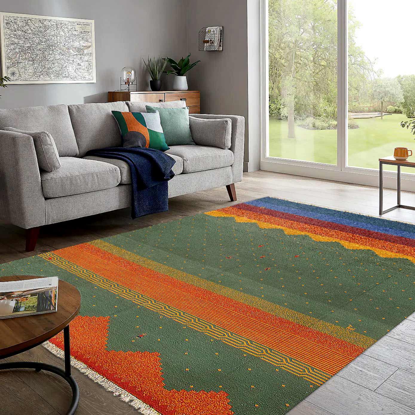 Canvello Green and Blue Sumac Gabbeh Design Rug - 8' X 10' - Canvello