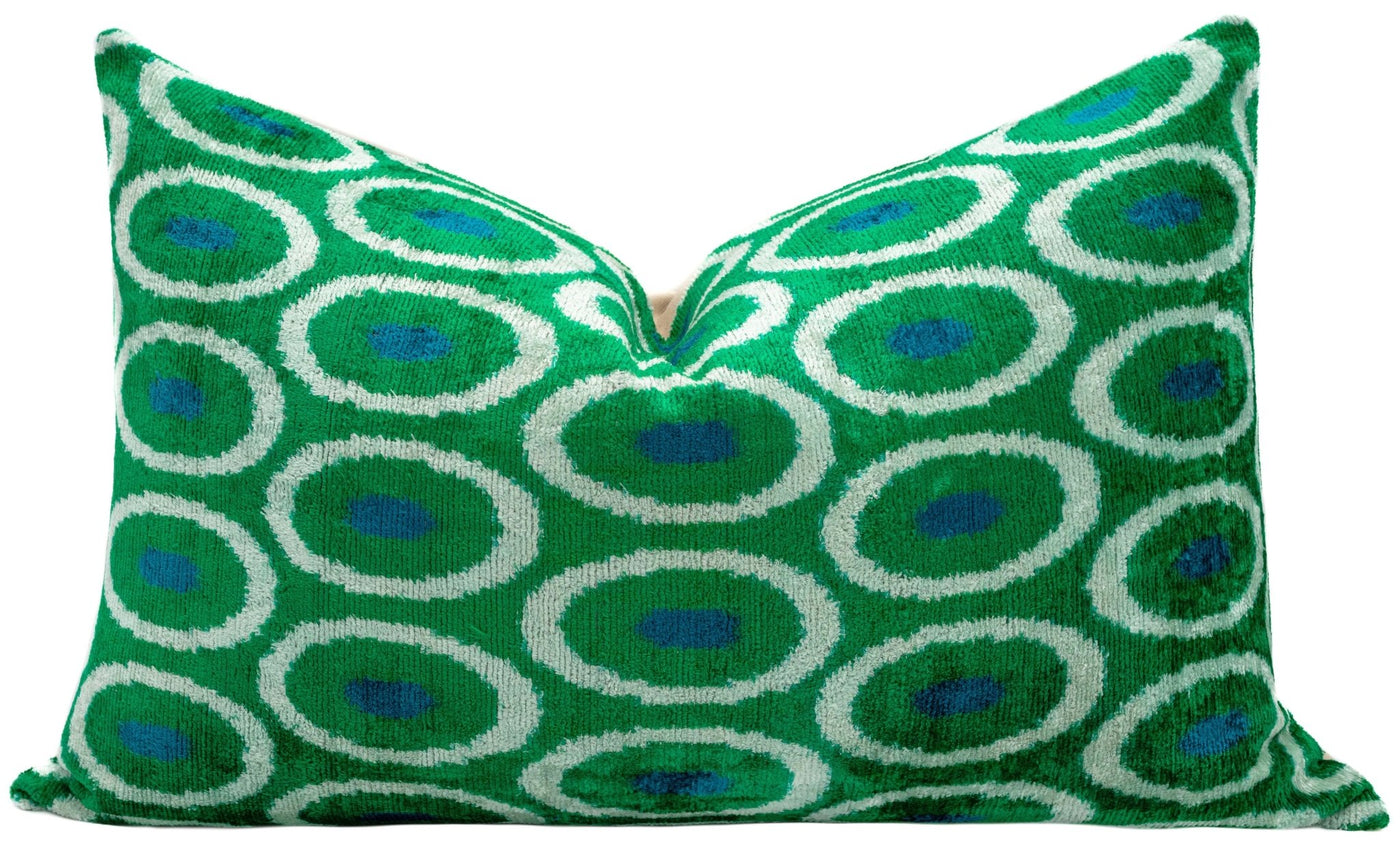 Canvello Green Blue Handmade 16x24 Silk Velvet Pillow, Organic Veg Dyed, Down/Feather Filled - Canvello