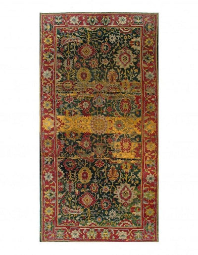 Green Color Fine Antique Hand Knotted Agra 6' X 11'8''